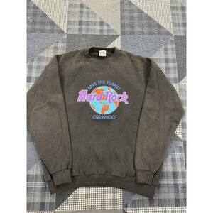 Vintage 80s Faded Hard Rock Cafe Orlando Sweater Save The Planet Black USA Sz XL